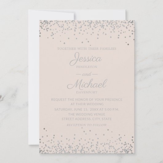 Invitation Moderne Elegant Blush et Silver Parties scintillan (Devant)