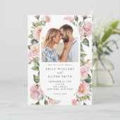 Invitation Moderne Elegant Blush Rose Floral Photo Mariage (Debout devant)