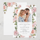 Invitation Moderne Elegant Blush Rose Floral Photo Mariage (Devant / Derrière)