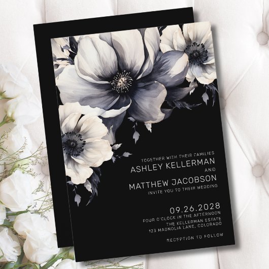 Invitation Moderne Elegant Boho Black Floral Mariage