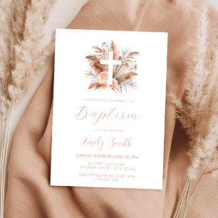 Invitation Moderne Elégant Boho Floral Baptism