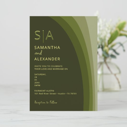 Invitation Moderne Elegant Boho Sage Vert Mariage Décontracté (Debout devant)
