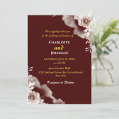 Invitation Moderne Elégant Bourgogne & Mariage Floral Or (Debout devant)