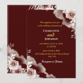 Invitation Moderne Elégant Bourgogne & Mariage Floral Or (Devant / Derrière)