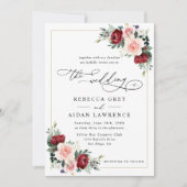 Invitation Moderne Elégant Burgundy Blush Floral Mariage (Devant)