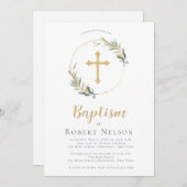 Invitation Moderne Elégant Cercle Or Baptême Christening (Devant / Derrière)