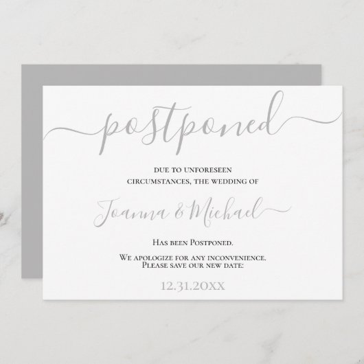 Invitation Moderne Élégant Changement de plans Reporté Mariag (Devant / Derrière)