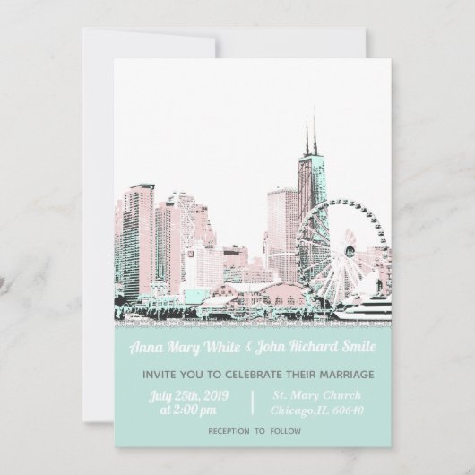 Invitation Moderne Elegant Chicago City Skyline (Devant)