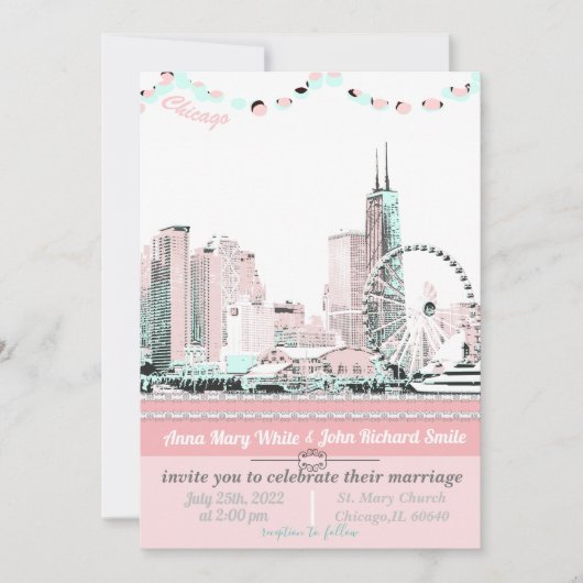 Invitation Moderne Elegant Chicago Skyline (Devant)