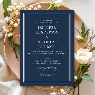 Invitation Moderne Elegant Classic Marine Bleu Mariage virtue
