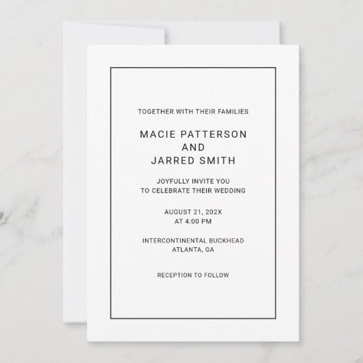 Invitation Moderne Elegant Classic Minimaliste Mariage (Devant)