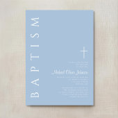 Invitation Moderne Elegant Croix Bleue Baptême garçon