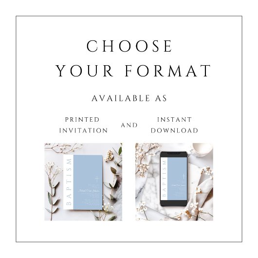 Invitation Moderne Elegant Croix Bleue Baptême garçon