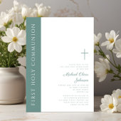 Invitation Moderne Elegant Croix Verte Boy First Communion