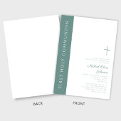 Invitation Moderne Elegant Croix Verte Boy First Communion