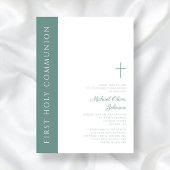 Invitation Moderne Elegant Croix Verte Boy First Communion