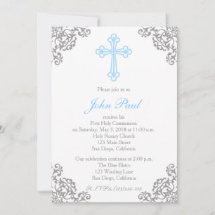 Invitation moderne Elegant Cross First Communion
