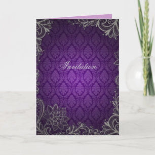 Invitation moderne élégant damask violet mariage
