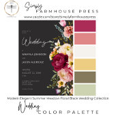 Invitation Moderne Elégant été prairie floral noir Mariage