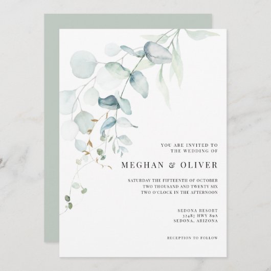 Invitation Moderne Elégant Eucalyptus verdure (Devant / Derrière)