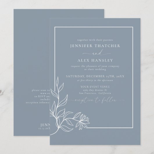 Invitation Moderne Elégant Feuille de la Botanique QR Code Ma (Devant / Derrière)