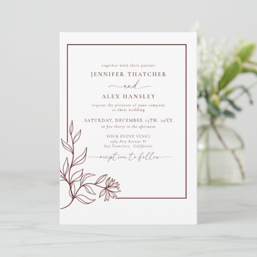 Invitation Moderne Elegant Feuille de la Botanique QR Code Ma (Debout devant)