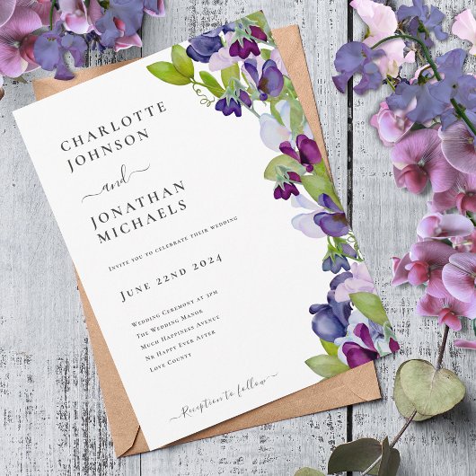 Invitation Moderne Elégant Floral Blue