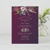 Invitation Moderne Elégant Floral Bourgogne Mariage Washed (Debout devant)