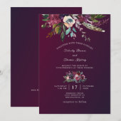 Invitation Moderne Elégant Floral Bourgogne Mariage Washed (Devant / Derrière)