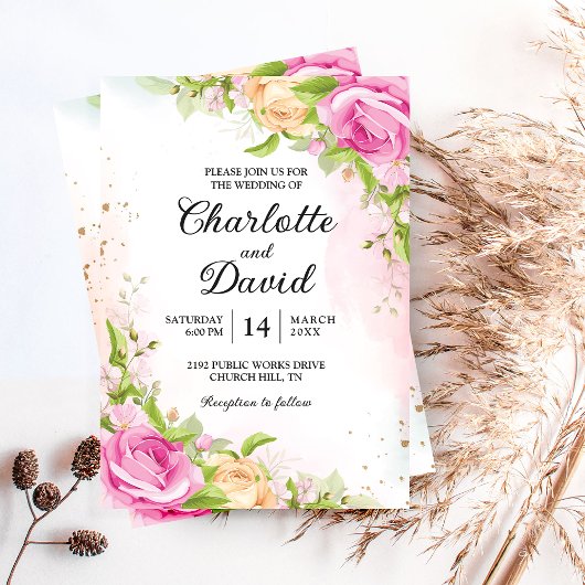 Invitation Moderne Elegant Floral Chic Mariage