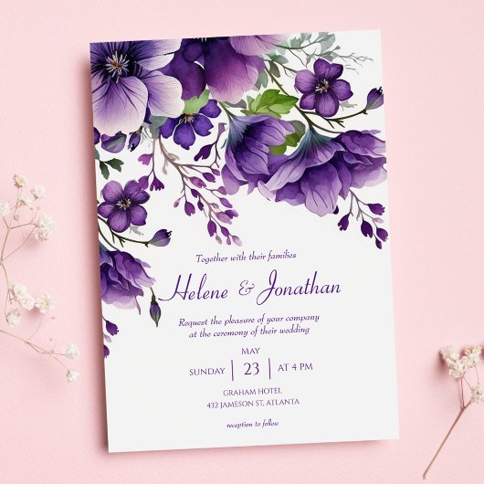 Invitation Moderne Elégant Floral Chic Purple Boho Mariage
