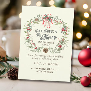 Invitation Moderne Élégant Floral Manger Boire Soyez Joyeux N