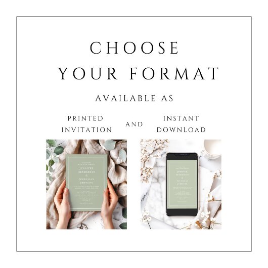 Invitation Moderne Elégant Formal Sage Mariage Vert