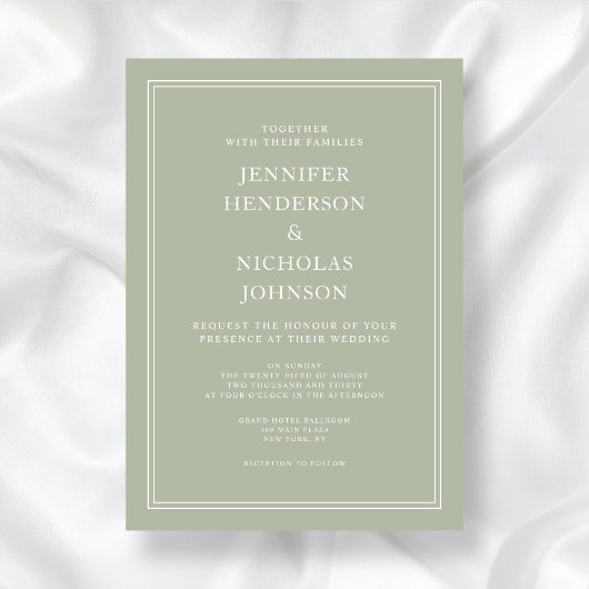 Invitation Moderne Elégant Formal Sage Mariage Vert