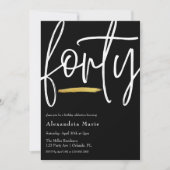 Invitation Moderne Elegant Gold Brushstroke 40e anniversaire (Devant)