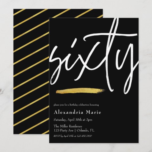 Invitation Moderne Elegant Gold Brushstroke 60e anniversaire (Devant / Derrière)