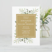 Invitation Moderne Elegant Gold Greenery Foliage Mariage (Debout devant)