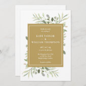 Invitation Moderne Elegant Gold Greenery Foliage Mariage (Devant / Derrière)