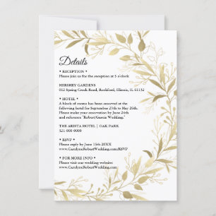 Invitation Moderne Elegant Gold Leaf Mariage Détails Invitati