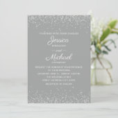 Invitation Moderne Elegant Grey et Mariage Parties scintillan (Debout devant)