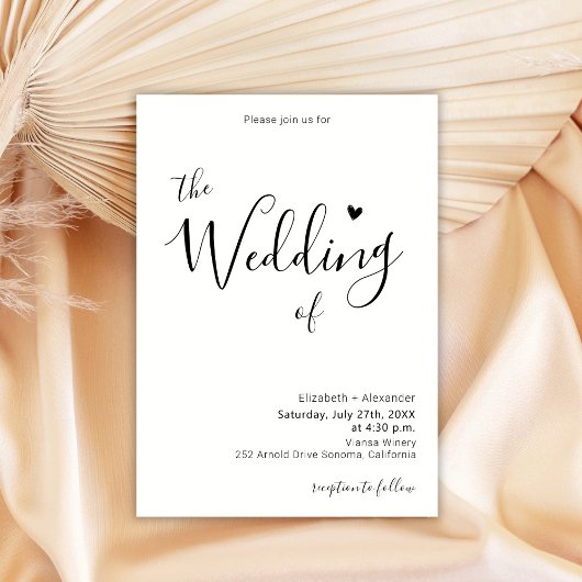 Invitation Moderne Elegant Heart Calligraphy Photo Mariage
