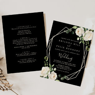 Invitation Moderne Elégant ivoire Floral Mariage avant et arr