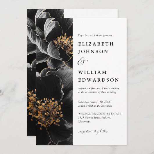 Invitation Moderne Elégant luxe Floral QR Code Mariage (Devant / Derrière)