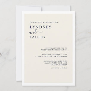 Invitation Moderne Elegant Mariage bleu marine et crème