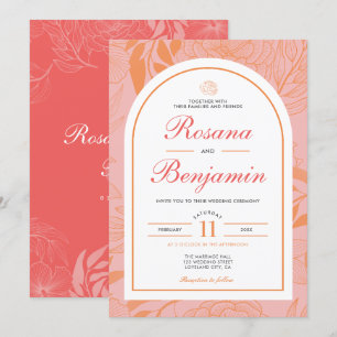 Invitation Moderne Elégant Mariage de corail botanique floral