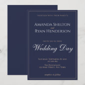 Invitation Moderne Élégant Mariage écriture Bleu Minuit (Devant / Derrière)