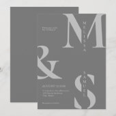 Invitation Moderne Élégant Mariage gris monogramme (Devant / Derrière)