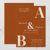 Invitation Moderne Élégant Mariage orange brûlé initial (Devant / Derrière)