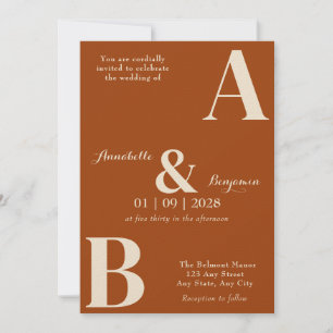 Invitation Moderne Élégant Mariage orange brûlé initial