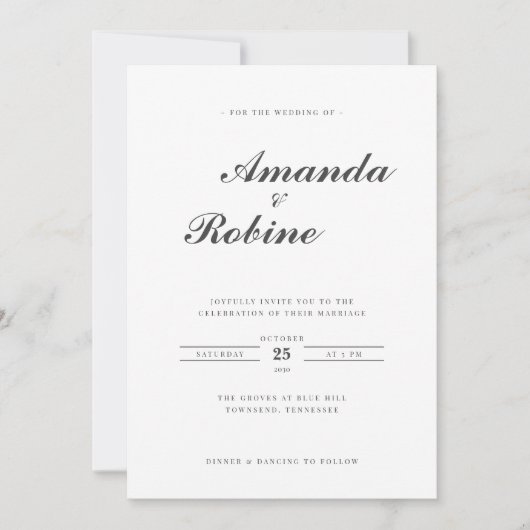 Invitation Moderne Élégant Mariage simple (Devant)